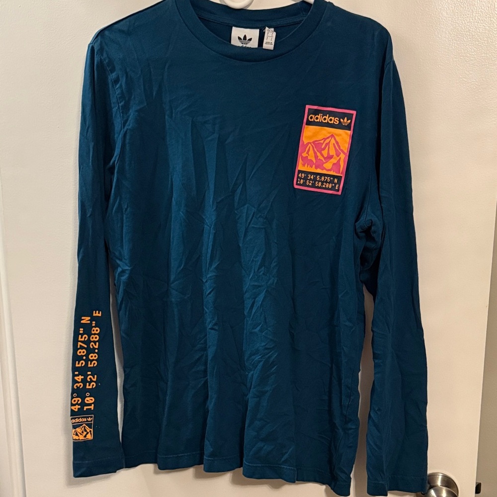 Adidas Blue Long Sleeve with Orange Graphic
